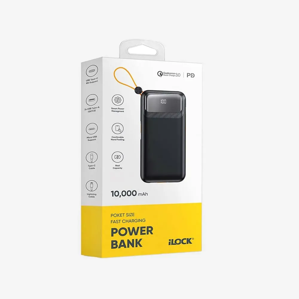 [5098] iLOCK Power Bank 10,000mAh Four Ports LED Display Fast Charging Side Cables.webp