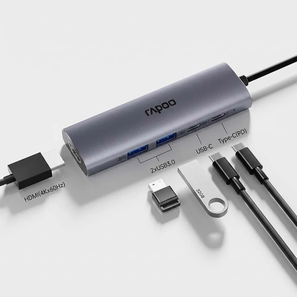 Rapoo XD51 USB-C 5 in 1 Multifunction Docking Station Silver Grey.webp