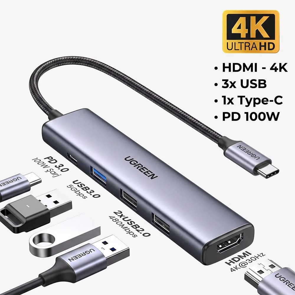 UGREEN 15495 USB-C To HDMI+1xUSB3.0 A+2xUSB2.0 A+PD-5 in 1.webp