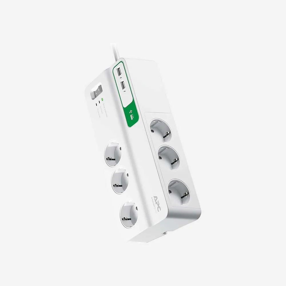 APC Performance Surge Arrest 6 outlets with 5V, 2.4A 2 port USB charger, 230V