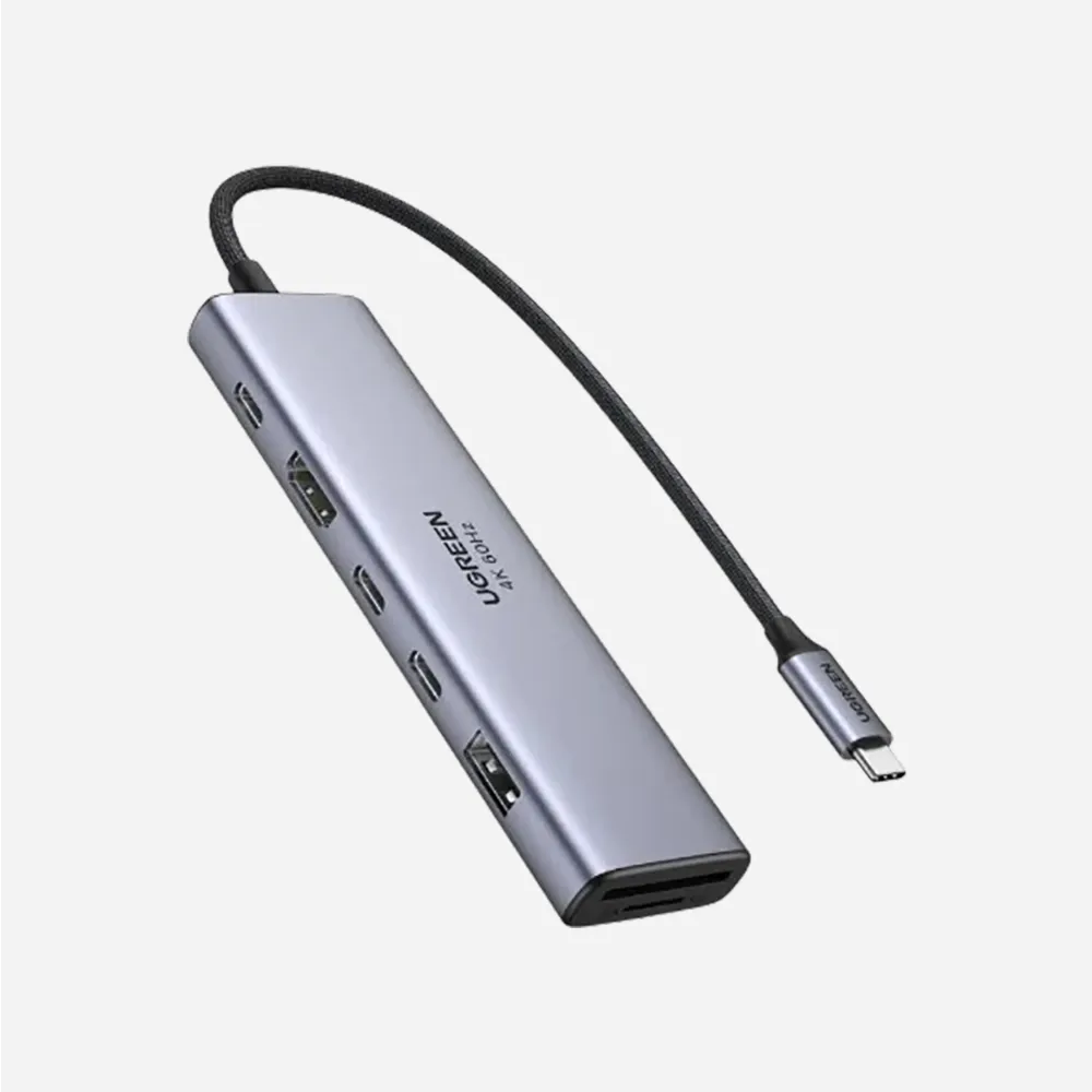 UGREEN 7-in-1 HDMI to USB-C 100W PD, SD/TF Card Reader, 2Port USB-A Hub Adapter Gray (45521)