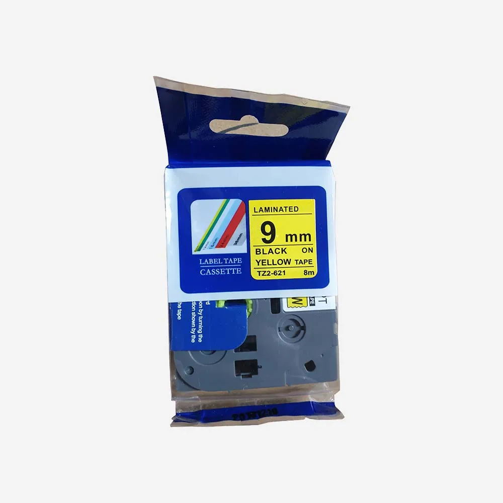 Ribbon Brother Tape-9mm-TZ2-621-Black on Yellow-Copy