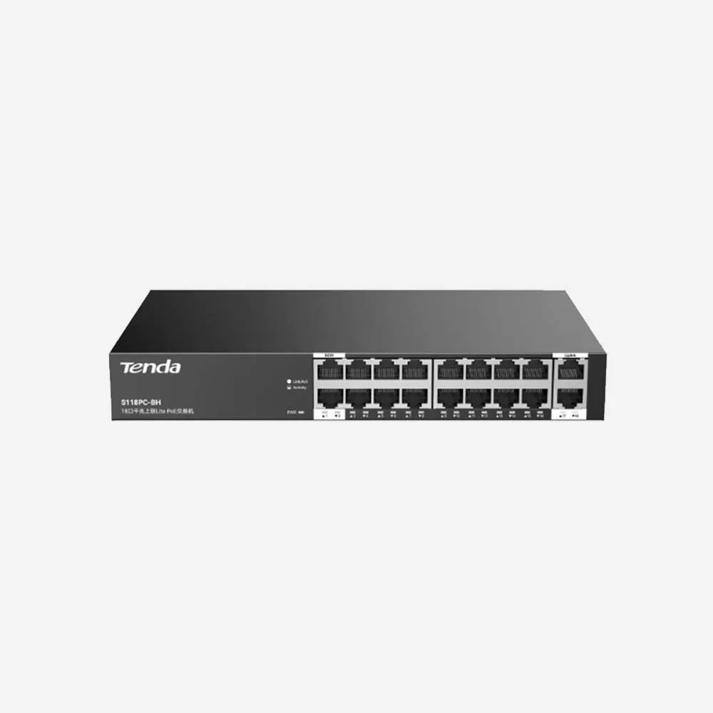 [S118PC-BH] TENDA S118PC-BH Unmanaged Fast Ethernet PoE Switches (1000 Mbps)