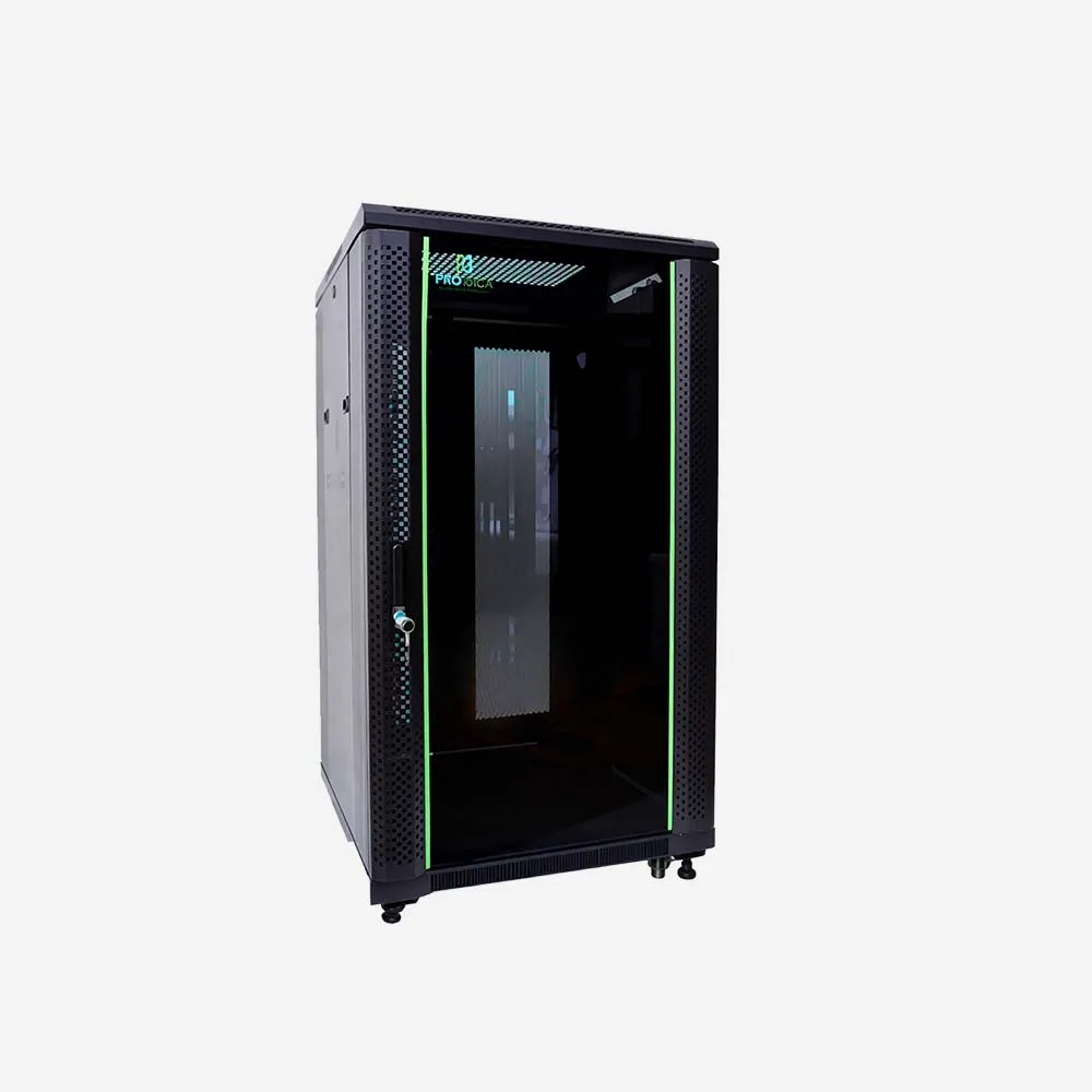 ProRack 18U 600*600 Standing network rack with glass door, 1 fan, 1 shelf and 1 PDU 8 outlet