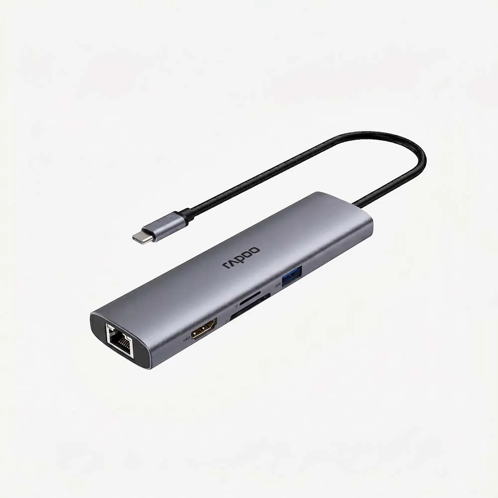 Rapoo XD71 USB-C 7 in 1 Multifunction Docking Station Silver Grey