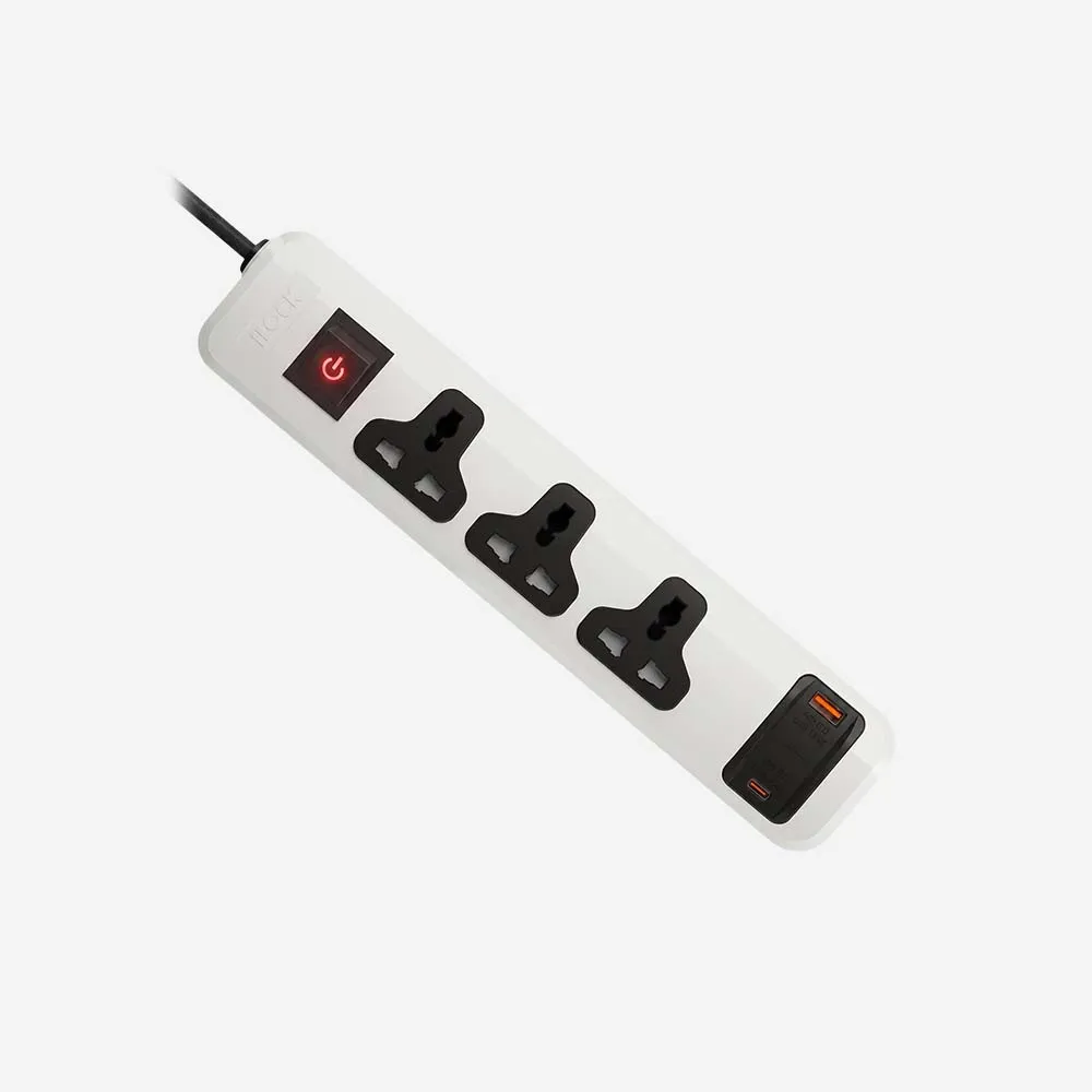 iLOCK 5109 Power Strip 3 Universal Outlets USB-C USB-A Fast Charging 2m