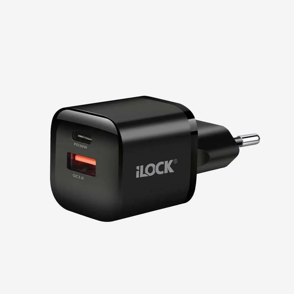 [5094] iLOCK 5094 Wall Fast Charger 30W Dual Port USB-A USB-C QC3.0