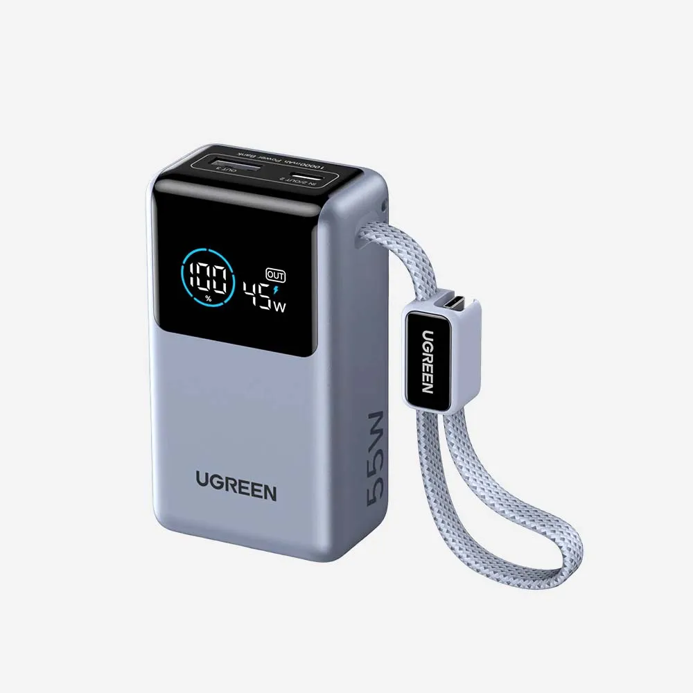 [75701B] UGREEN PB727 10000mAh 55W Nexode Pro Smart Digital Display Mini Power Bank with Built-in Type-C Cable 75701B