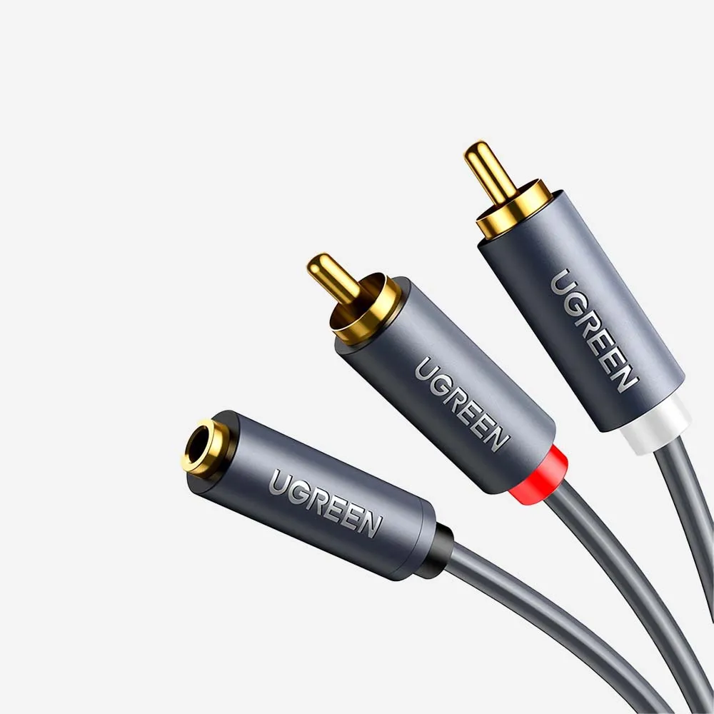 [10588] UGREEN 10588 AV102 3.5mm Female to 2 RCA Male Audio Cable 1m Gray