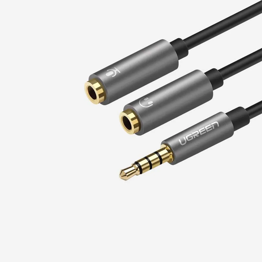 [30619] UGREEN 30619 AV141 3.5mm male to 2 Female Audio Cable Aluminum Case Black