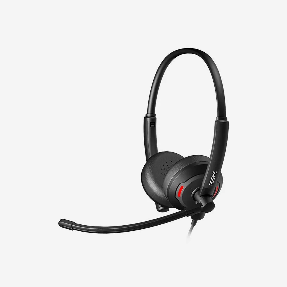 FIBERME Due USB Stereo Headset with ENC, 3 Microphones, Volume and Mute Controls - Black