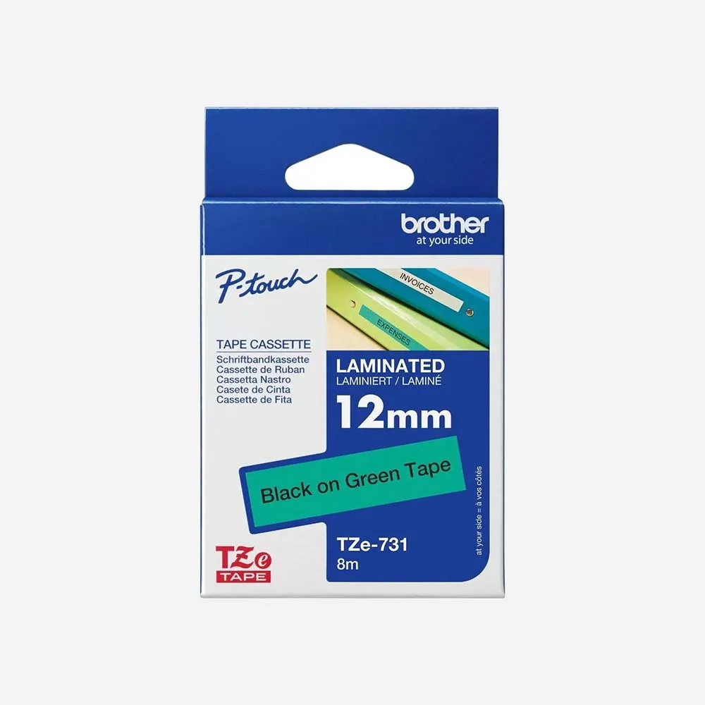 [TZE731] Ribbon Brother Tape-12mm-TZe-731-Black On Green-Org