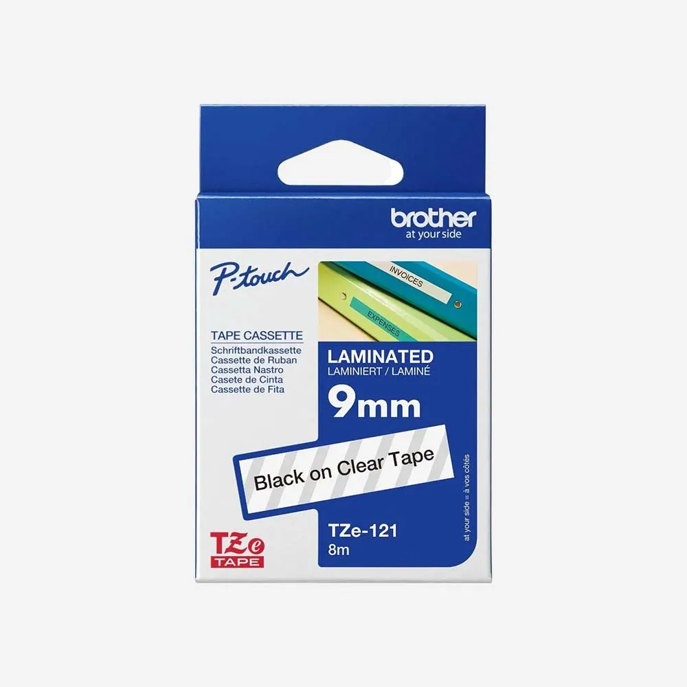 [TZE121] Ribbon Brother Tape-9mm-TZe-121-Black On Clear -Org