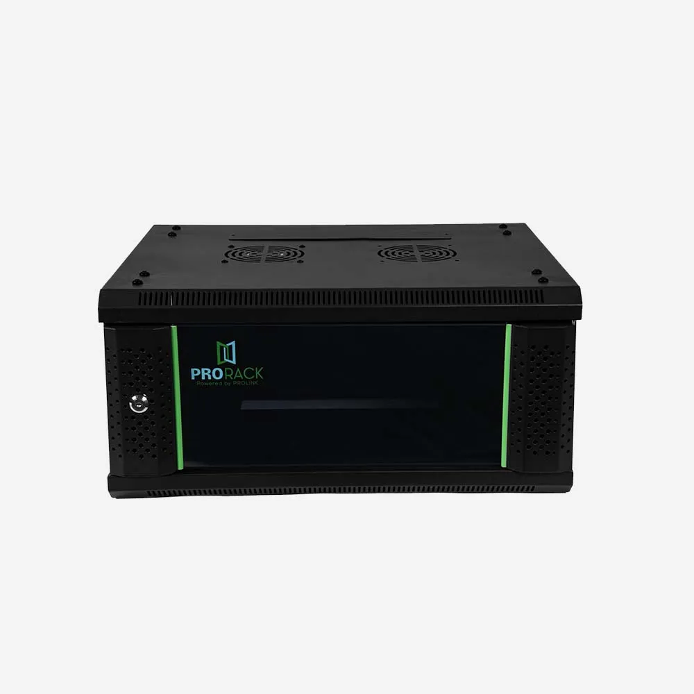 [PR-W6406] ProRack 6U 600*450 Wall mount cabinet with glass door, 1 fan, 1 shelf and 1 PDU 6 outlet
