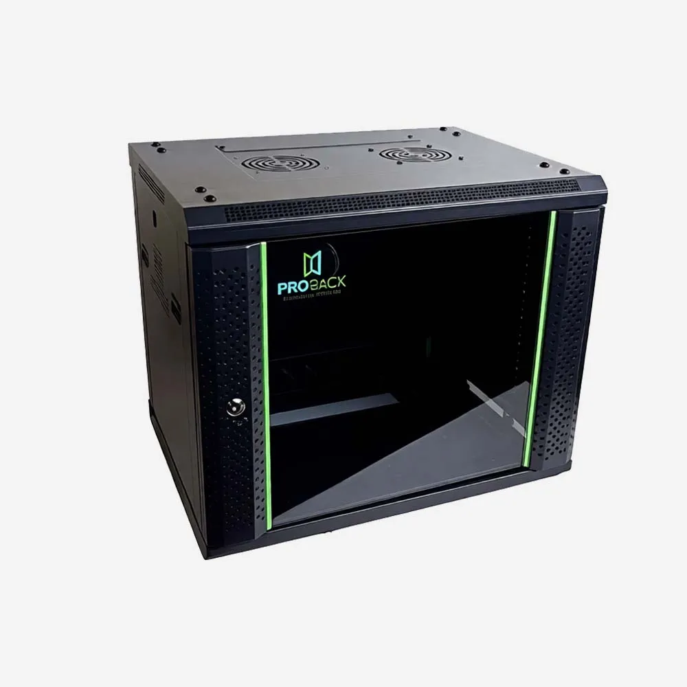 [PR-W6609] ProRack 9U 600*600 Wall mount cabinet with glass door, 1 fan, 1 shelf and 1 PDU 6 outlet