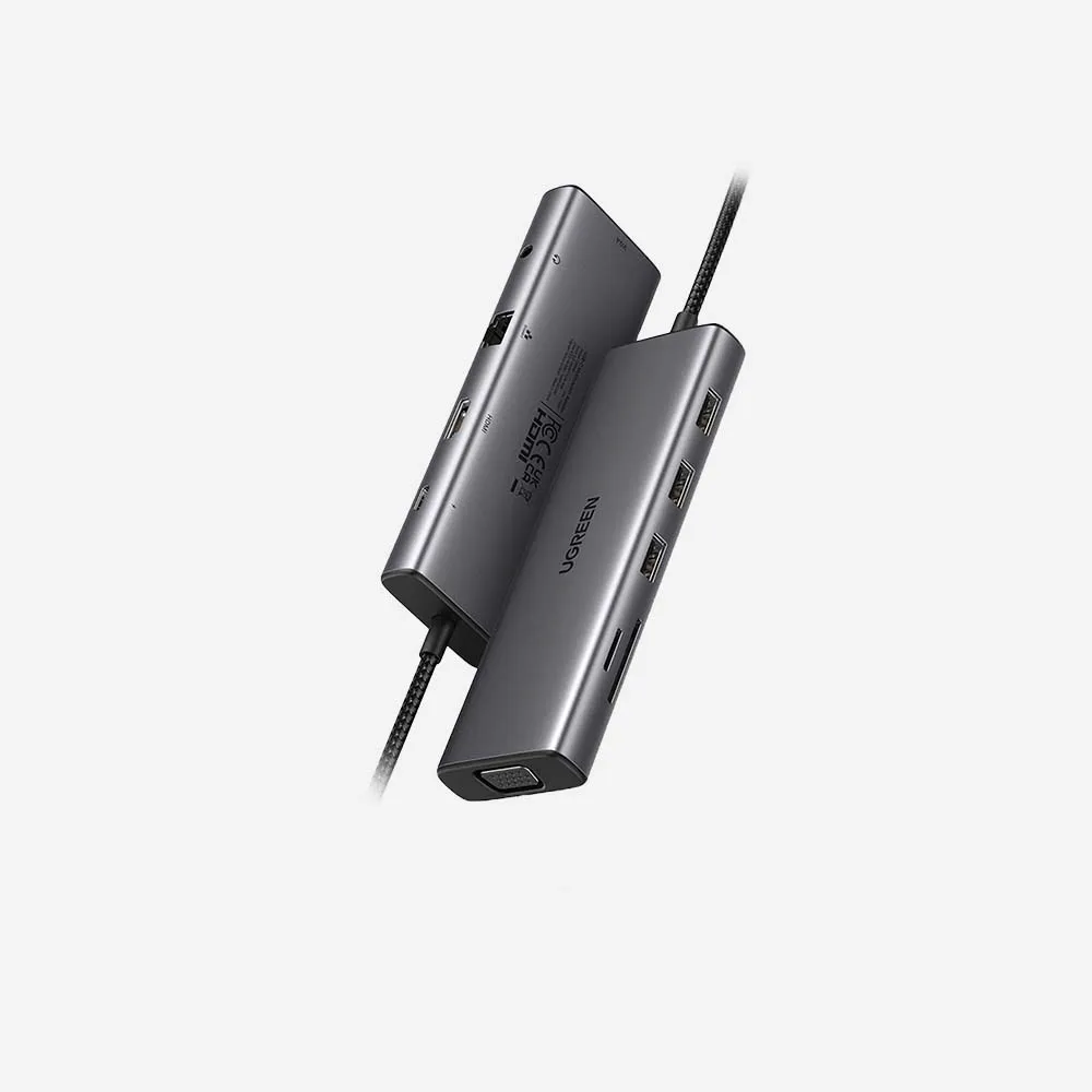 [15601] UGREEN 15601 USB-C to 3xUSB3 A+HDMI+VGA+RJ45 Gigabit+SD/TF+AUX+PD-10 in 1