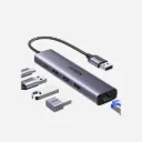 UGREEN 60554 USB 3.0 to 3xUSB 3.0 Ethernet Adapter Type C PWR Supply