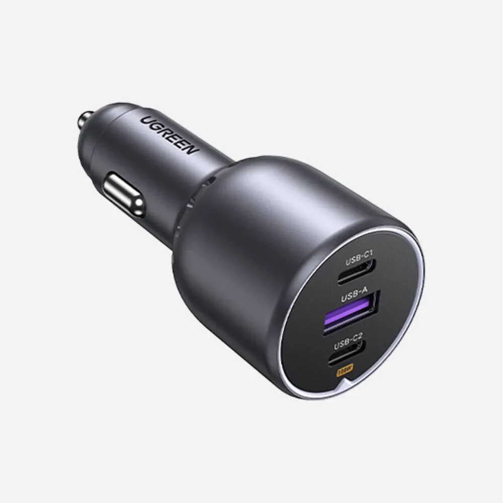 UGREEN 35025 130W Car Charger 2-Port USB-C & 1-Port USB-A Fast Charging Adapter Black