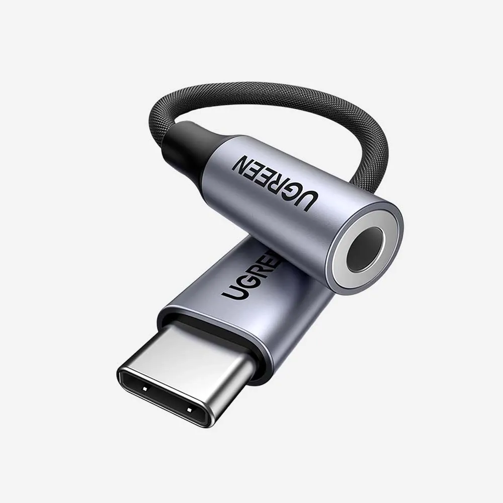 UGREEN 80154 USB-C to 3.5mm Jack DAC Type C Headphone Amplifier Aux Adapter Hi-Fi Stereo Braided Cable 10cm Grey