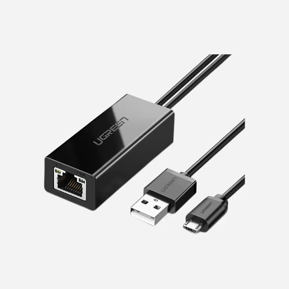 UGREEN 30985 USB Ethernet Adapter Micro USB-Connector USB 2.0 Power Cable for Power Supply TV Stick Black