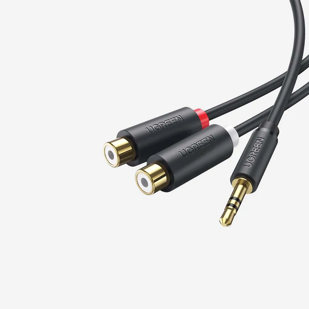 [10547] UGREEN 10547 AV109 25cm 3.5mm Male to 2RCA Female Cable Gray