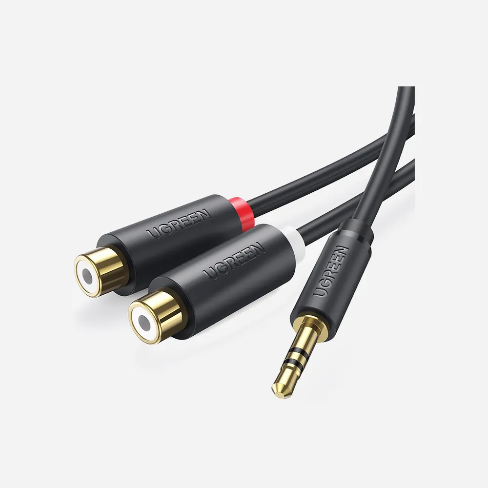 [10547] UGREEN AV109-3.5mm Male to 2RCA Female-Cable 25cm Gray-10547