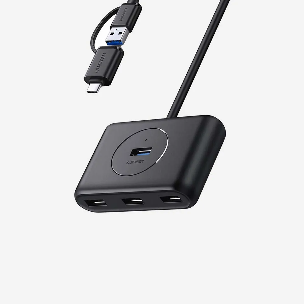 [40850] UGREEN 40850 USB 3.0 Hub with OTG USB-C Plug CR113 USB 3.0 with USB-C Port 1m Black