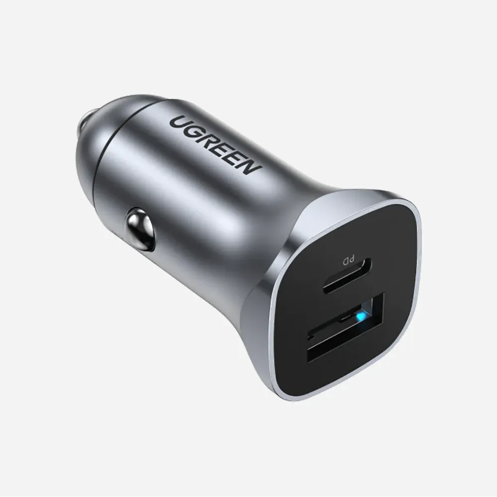 [30780] UGREEN 30780 24W Dual Port USB-C Car Charger – Fast Charging Adapter (Gray)