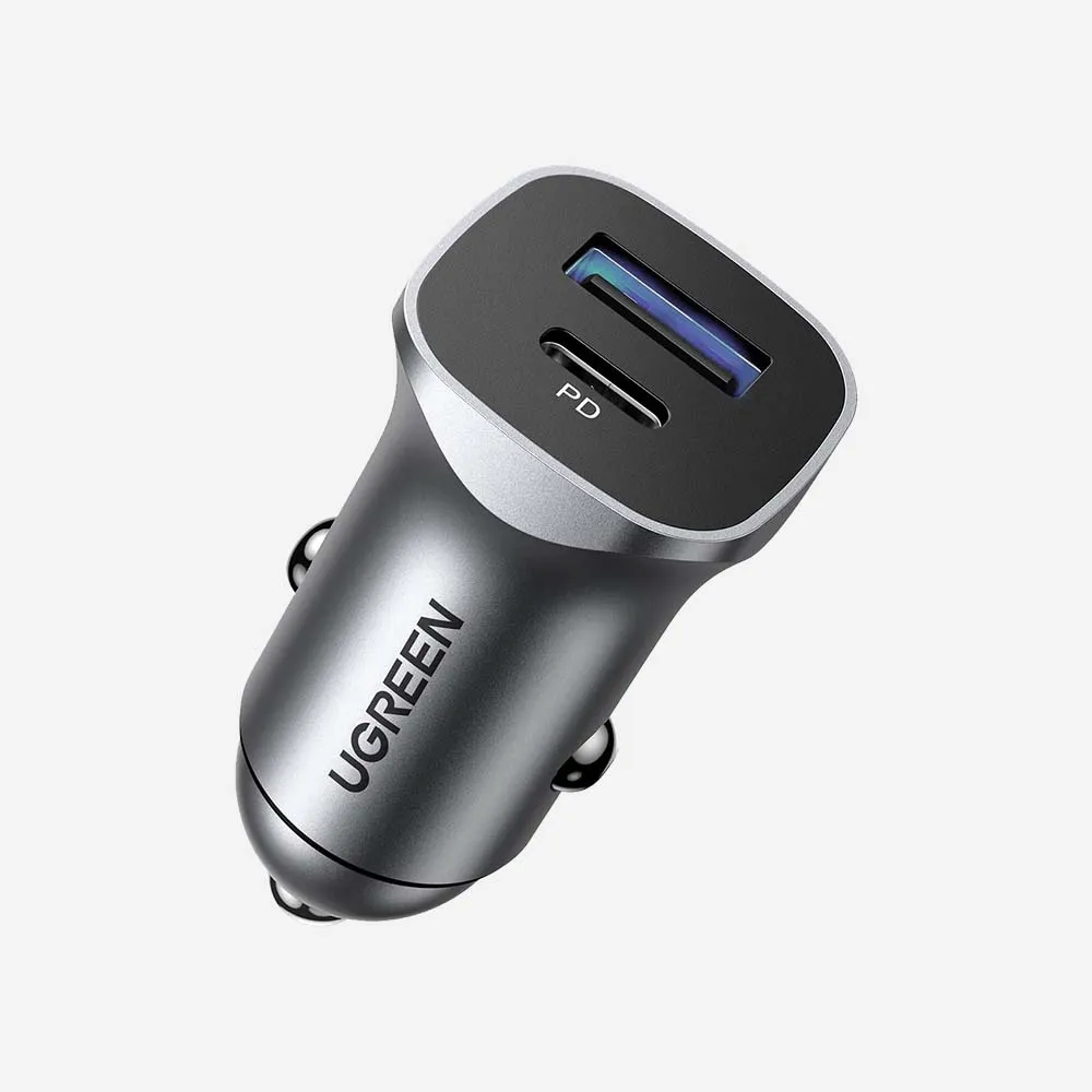 [30780] UGREEN 30780 24W Dual Port USB-C Car Charger Fast Charging Adapter Gray